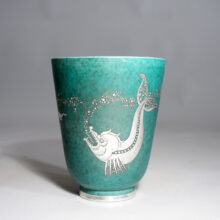 Wilhelm Kåge for Gustavsberg, Sweden. "Argenta" Vase i stoneware with painted decoration in silver. Vas Wigerdals.com