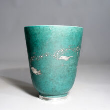 Wilhelm Kåge for Gustavsberg, Sweden. "Argenta" Vase i stoneware with painted decoration in silver. Vas wigerdals värld
