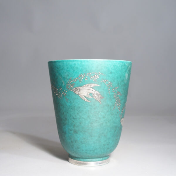 Wilhelm Kåge for Gustavsberg, Sweden. "Argenta" Vase i stoneware with painted decoration in silver. Vas Wigerdals Värld