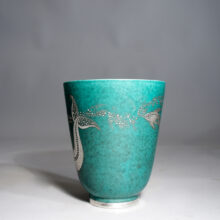 Wilhelm Kåge for Gustavsberg, Sweden. "Argenta" Vase i stoneware with painted decoration in silver. Wigerdals Värld Vas i stengods