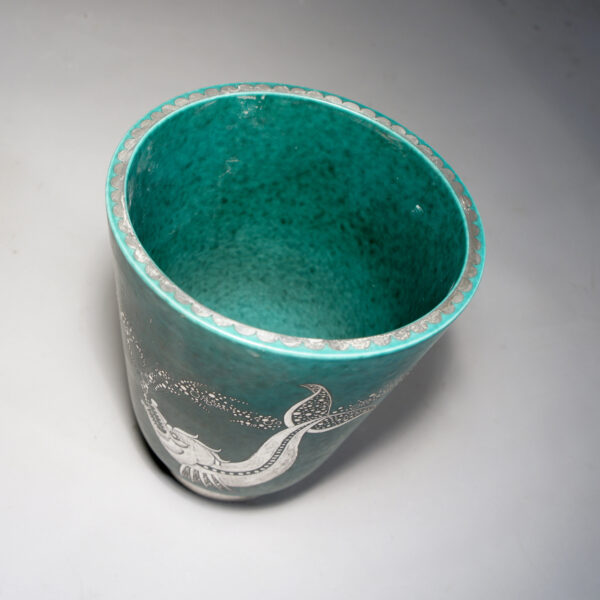 Wilhelm Kåge for Gustavsberg, Sweden. "Argenta" Vase i stoneware with painted decoration in silver. Vas i stengods med silverdekoration. Wigerdal.se