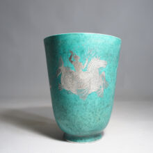 Wilhelm Kåge for Gustavsberg, Sweden. "Argenta" Vase i stoneware with painted decoration in silver. Vas i stengods silverdekorerad wigerdal.com