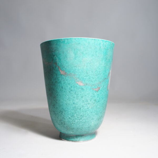 Wilhelm Kåge for Gustavsberg, Sweden. "Argenta" Vase i stoneware with painted decoration in silver. Vas i stengods med silverdekorering. wigerdals.com
