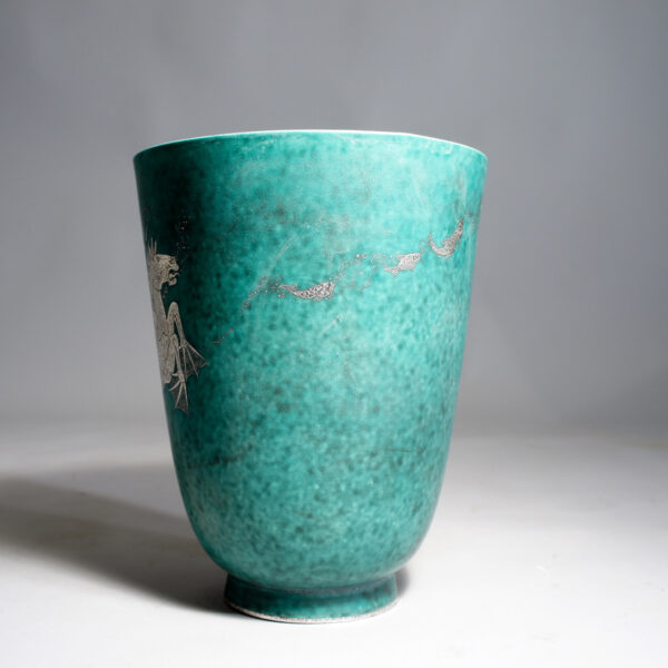 Wilhelm Kåge for Gustavsberg, Sweden. "Argenta" Vase i stoneware with painted decoration in silver. Vas i stengods med dekoration i silver Wigerdals Värld