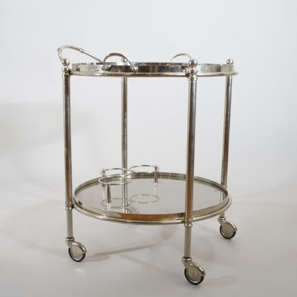 1930's art deco serving cart on wheels in chrome steel and glass. Barvagn i krom art deco 1930-tal.