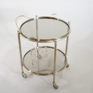 1930's art deco bar cart on wheels in chrome steel and glass. Barvagn i krom. 1930-tal art deco.