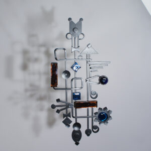 1960's wall sculpture in iron and glass by Dantoft, Denmark. Väggskulpture i smide och glas. Wigerdals Värld