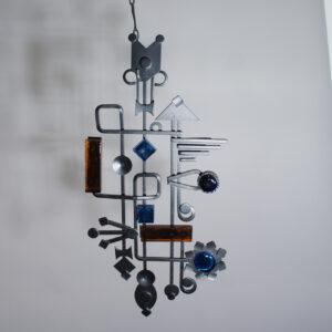1960's wall sculpture in iron and glass by Dantoft, Denmark. Väggskulpture i smide och glas. Wigerdals