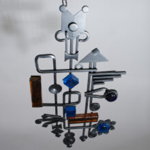 1960's wall sculpture in iron and glass by Dantoft, Denmark.