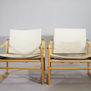 Bengt Ruda for Ikeas 1967, "Cikada". A pair of safari chair in beech and canvas. Ett par safaristolar Wigerdals Värld