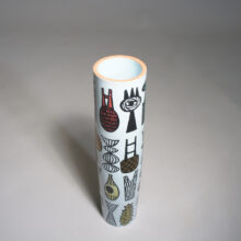 Stig Lindberg for Gustavsberg. High cylinder vase in faience. "Karneval" Hög cylindervas i fajans wigerdals värld