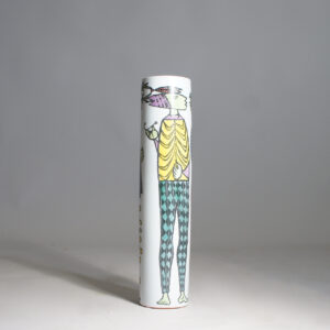 Stig Lindberg for Gustavsberg. High cylinder vase in faience. "Karneval" Cylindervas i fajans wigerdal.com