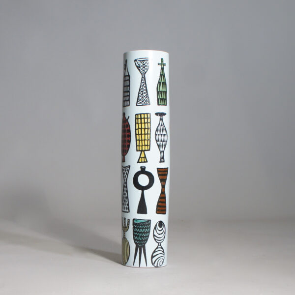 Stig Lindberg for Gustavsberg. High cylinder vase in faience. "Karneval". Cylindervas i fajans karneval Wigerdal.com
