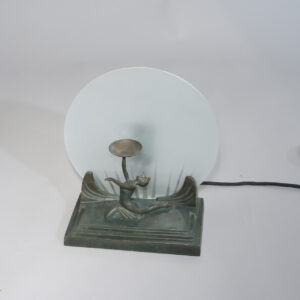 1930´s art deco desk lamp in bronze and glass with woman holding tray. Bordslampa i brons och glas kvinna Wigerdals