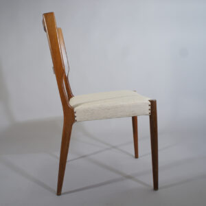 4 dining chairs in teak and rattan and seat in wool fabric. 1950's Teakstolar 4 stycken med rygg i rotting Wigerdal