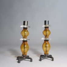 Erik Höglund for Kosta, Sweden. A pair of candle sticks in iron and glass. 1960's. Ljusstakar i smide och glas Wigerdals