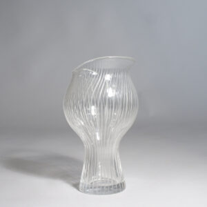 Tapio Wirkkala for Iittala. Hand blown cut clear glass vase internally decorated with spiral threads of black glass. Mod 3213 1947. Wigerdals Värld