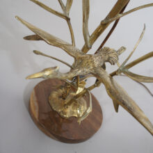 Desk lamp in brass, marbel and glass with bird sculpture. Bordslampa mässing fågelskulptur Wigerdals
