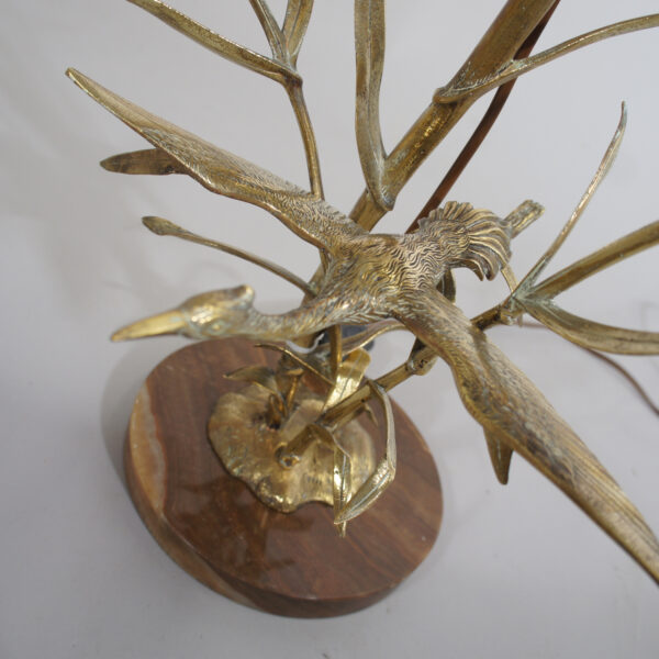 Desk lamp in brass, marbel and glass with bird sculpture. Bordslampa mässing fågelskulptur Wigerdals