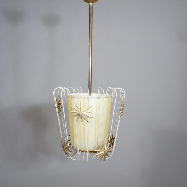 Hans Bergström for Ateljé Lyktan, Sweden. 1940's ceiling lamp in glass and metal decoration.
