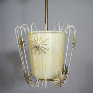 Hans Bergström for Ateljé Lyktan, Sweden. 1940's ceiling lamp in glass and metal decoration. Taklampa i glas och dekorationer i metall Wigerdals