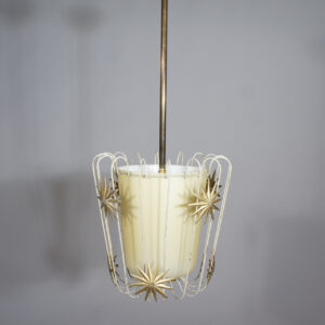 Hans Bergström for Ateljé Lyktan, Sweden. 1940's ceiling lamp in glass and metal decoration. Taklampa i glas med metalldekorationer. taklampa i glas med dekorationer i metall