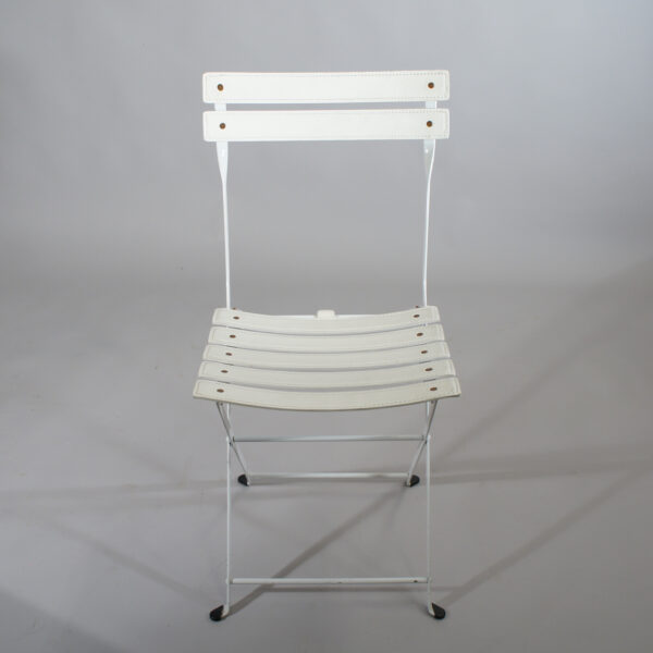 Marco Zanusuo for Zanotta, Italy. "Celestina". Folding chair in stell with seat and back in white leather. Fällstolar