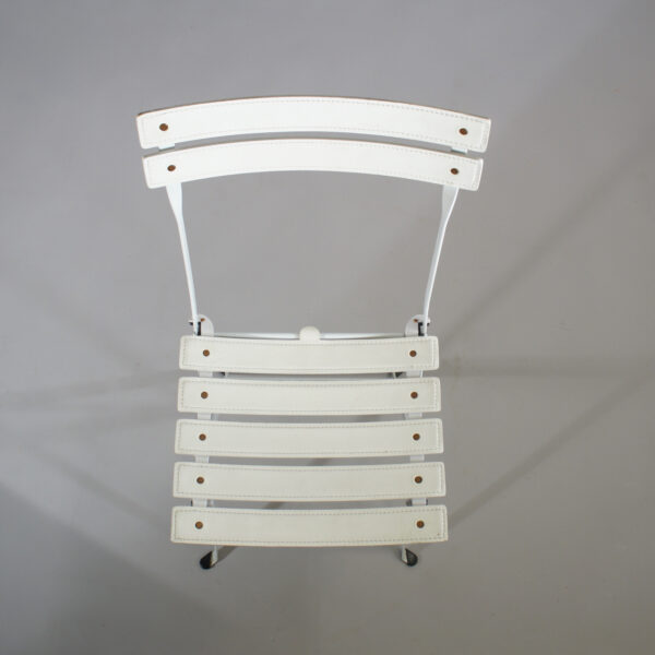 Marco Zanusuo for Zanotta, Italy. "Celestina". Folding chair in stell with seat and back in white leather. Fällstolar läder italien