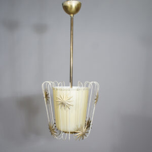 Hans Bergström for Ateljé Lyktan, Sweden. 1940's ceiling lamp in glass and metal decoration Taklampa i glas med metalldekoration. Wigerdals Värld