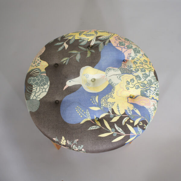Josef Frank for Svenskt Tenn, Sweden. Stool 647 in walnut and Franks fabric Anakreon. Pall Wigerdal.com
