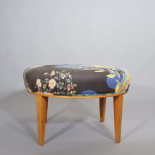 Josef Frank for Svenskt Tenn, Sweden. Stool 647 in walnut and Franks fabric Anakreon. Pall Wigerdals Värld