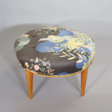Josef Frank for Svenskt Tenn, Sweden. Stool 647 in walnut and Franks fabric Anakreon. Pall Wigerdals Värld
