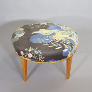Josef Frank for Svenskt Tenn, Sweden. Stool 647 in walnut and Franks fabric Anakreon. Pall Wigerdals Värld