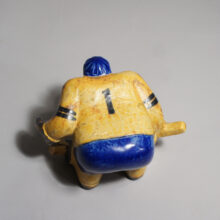 Lisa Larson for Gustavsberg, Sweden. Ice hockey keeper in ceramic. Ishockeymålvakt Wigerdals värld