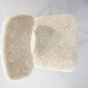 1950's easy chairs in beech and sheep skin. Ett par fåtöljer i bok och fårskinn