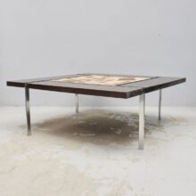 1970's coffee table in stone steel and wood signed Sojer. Soffbord i sten stål och trä Wigerdals