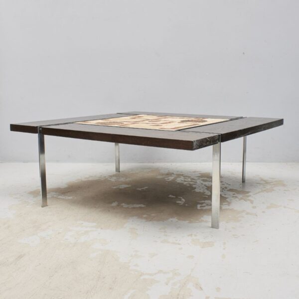 1970's coffee table in stone steel and wood signed Sojer. Soffbord i sten stål och trä Wigerdals