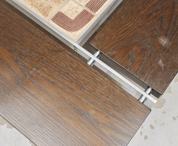 1970's coffee table in stone steel and wood signed Sojer. Soffbord i trä stål sten Wigerdals
