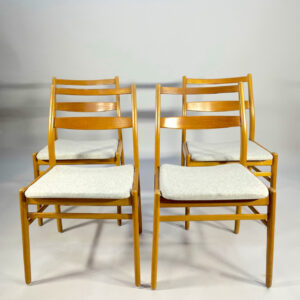 "Minett". Yngve Ekström for Hugo Troeds. 4 1960's dining chairs in teak and oak