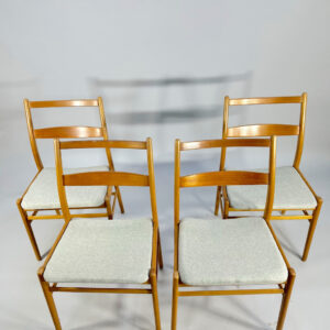 "Minett". Yngve Ekström for Hugo Troeds. 4 1960's dining chairs in teak and oak