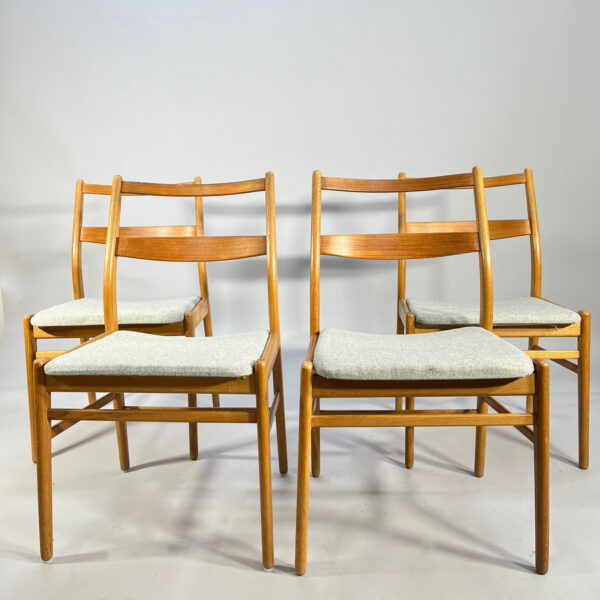 "Minett". Yngve Ekström for Hugo Troeds. 4 1960's dining chairs in teak and oak