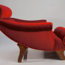 Adolf Loos. "Knieschwimmer" 1906. Easy chair in new production with velvet and legs in wood.
