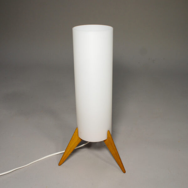 Table lamp in oak and acryl by Östen & Uno Kristiansson for Luxus, Sweden. "Raketen".