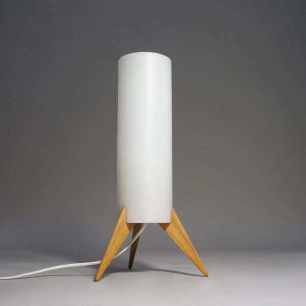 Table lamp in oak and acryl by Östen & Uno Kristiansson for Luxus, Sweden. "Raketen".