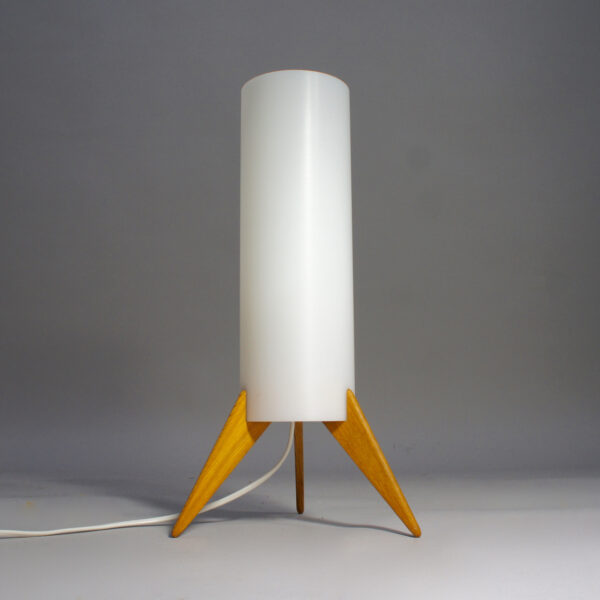 Table lamp in oak and acryl by Östen & Uno Kristiansson for Luxus, Sweden. "Raketen".