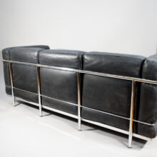 Le Courbusier for Cassina, Italy. LC2. A three seater sofa in black leather and chrome steel.
