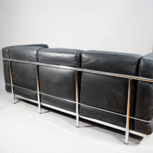 Le Courbusier for Cassina, Italy. LC2. A three seater sofa in black leather and chrome steel.