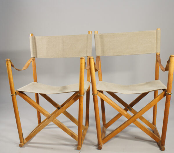 MK-16. Folding chairs in beech, canvas and details in brass by Mogens Koch license made by Källemo, Sweden.