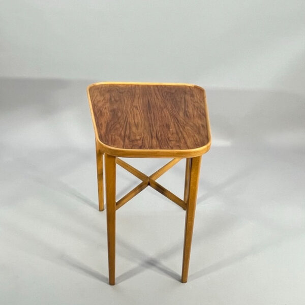 1940-50's side table in beech and walnut by Nordiska Kompaniet (NK), Sweden.
