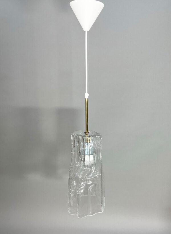 Finnish ceiling lamp in glass with brass detail.